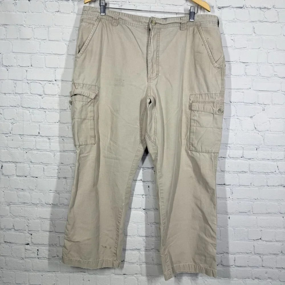 Cabelas Cargo Pants Men 36X32 Beige Hiking Outdoor Work Wear Farm Utility Casual